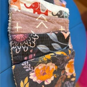 Set of Five Handcrafted Floral and Geometric Burp Cloths